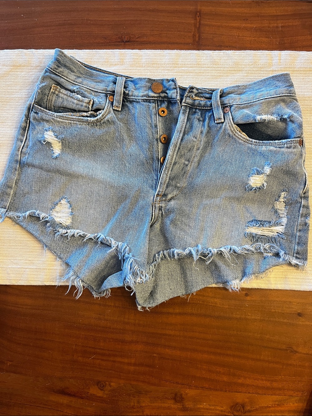 Blank NYC Light Blue Distressed High-Rise Denim Shorts